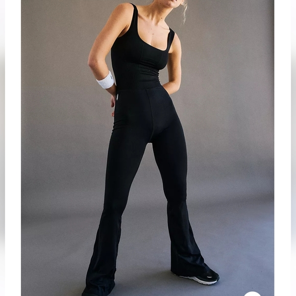 Free People Good Karma Flared Onesie Solid Black - Picture 3 of 13